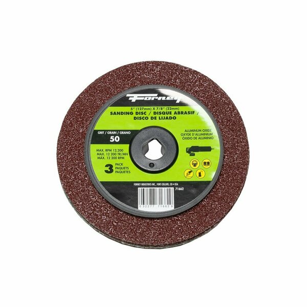 Forney Resin Fibre Sanding Disc, Aluminum Oxide, 5 in x 7/8 in Arbor, 50 Grit 71662